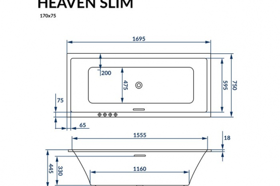 Ванна EXCELLENT "Heaven Slim" 170x75 + Каркас для ванны EXCELLENT+ слив