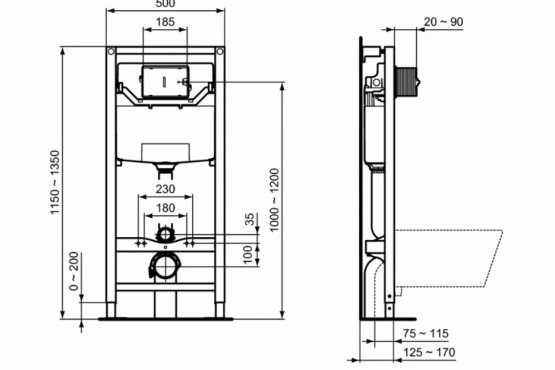 Ideal Standard PROSYS TESI AquaBlade Готовый набор 3 в 1 подвесной унитаз с инсталляцией и сидением м/л